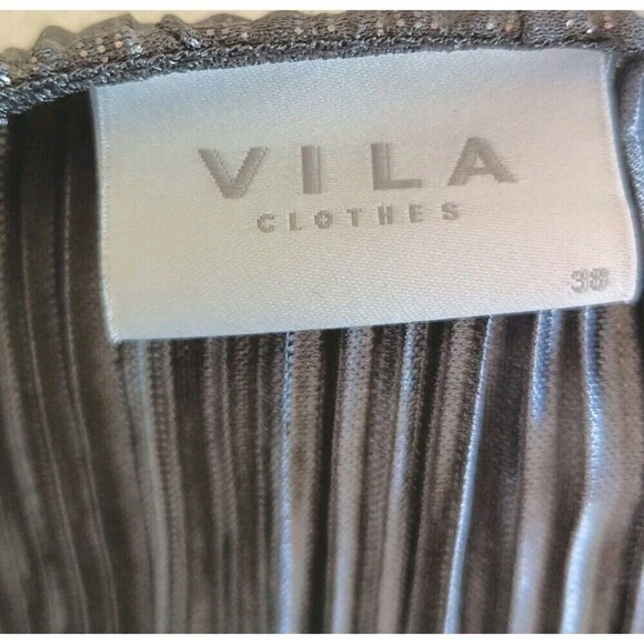 Vila Clothes Evening Dress Size 38 6/8 Metàllic Silver Tulip Wrap Crinkled Sheer - Picture 3 of 10